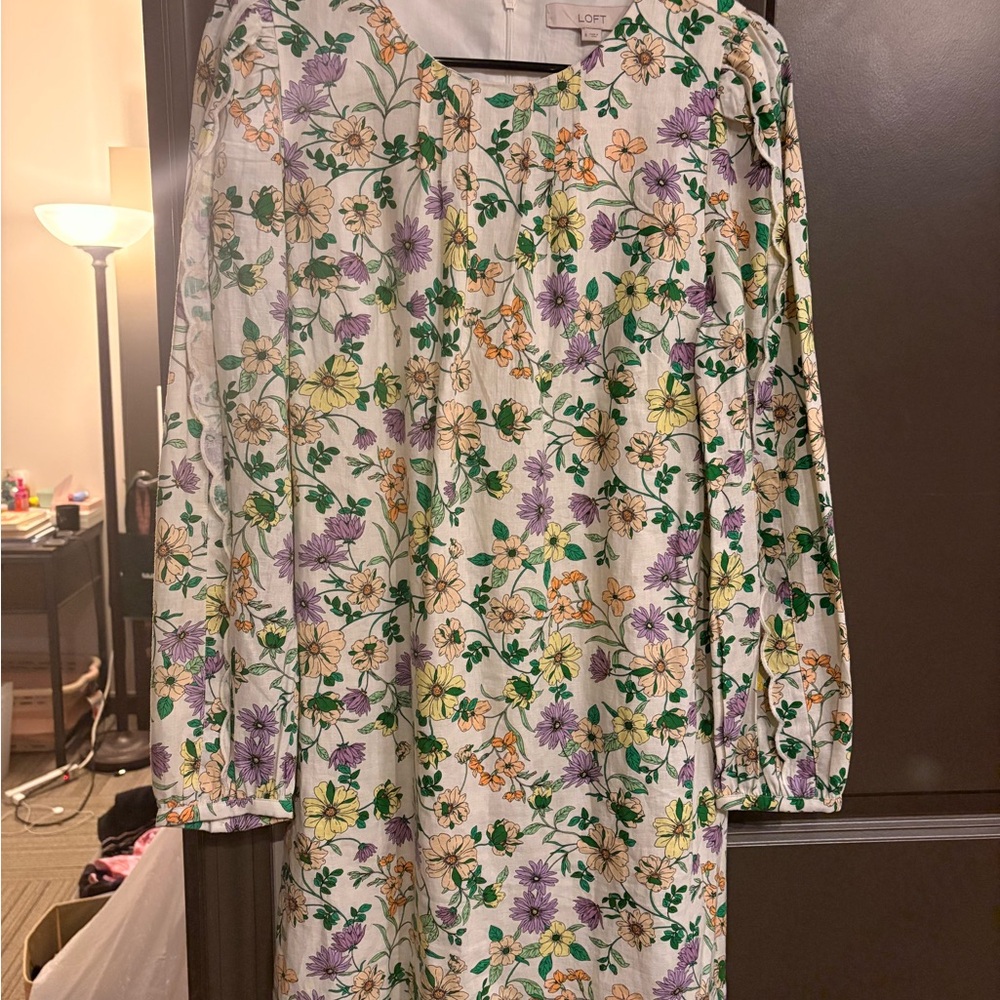 LOFT Floral Print Dress with Long Sleeves
